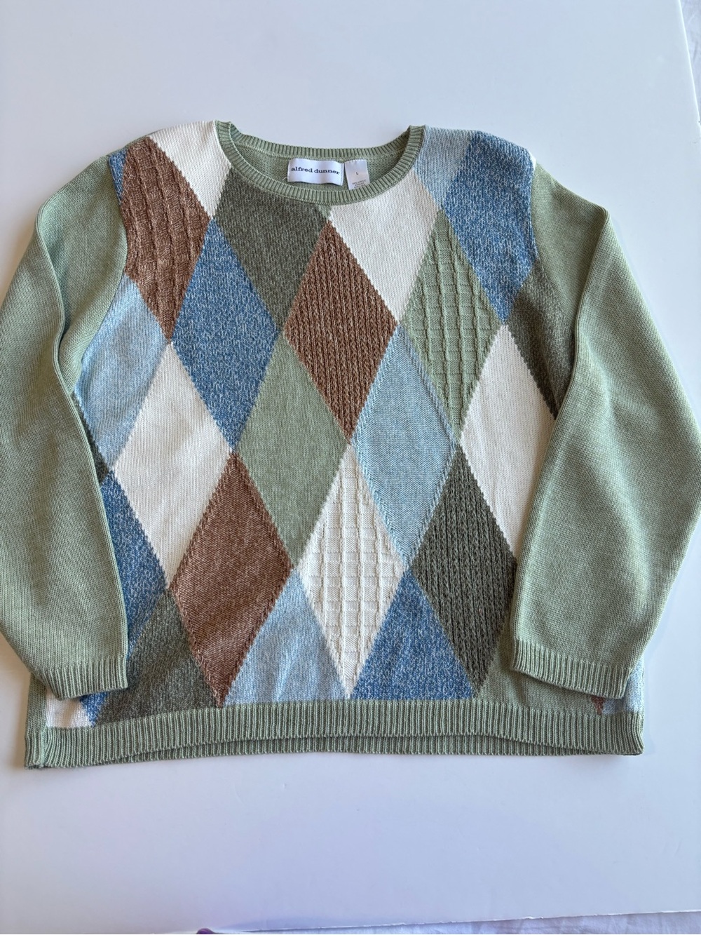 Vintage Alfred Dunner Textured Argyle Sweater Autumn Pullover Large Cottagecore